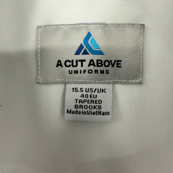 A Cut Above Mens Uniforms Brooks Tapered Pilot Shirt White Short Sleeve 15.5 - Picture 6 of 8
